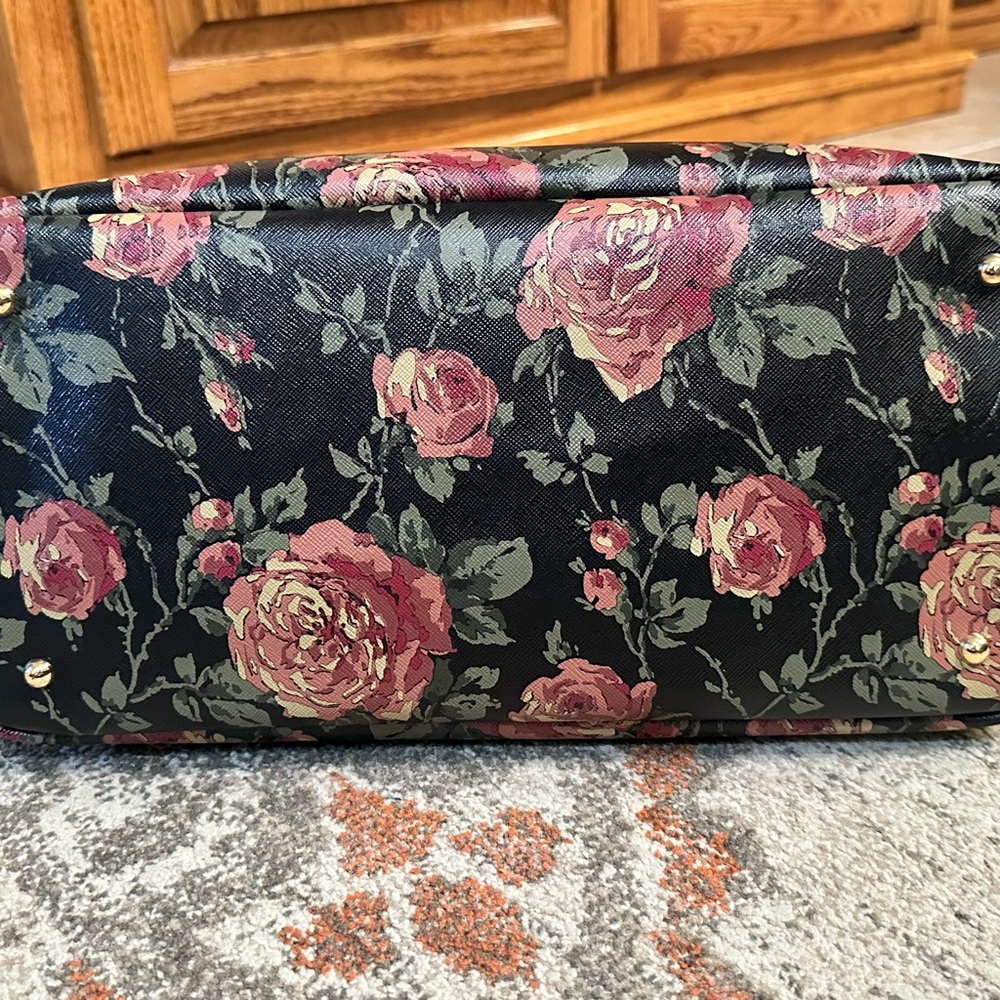 Lauren Ralph Lauren Rosebery Tote Synthetic Black Floral Print 19”x13” - Picture 5 of 9